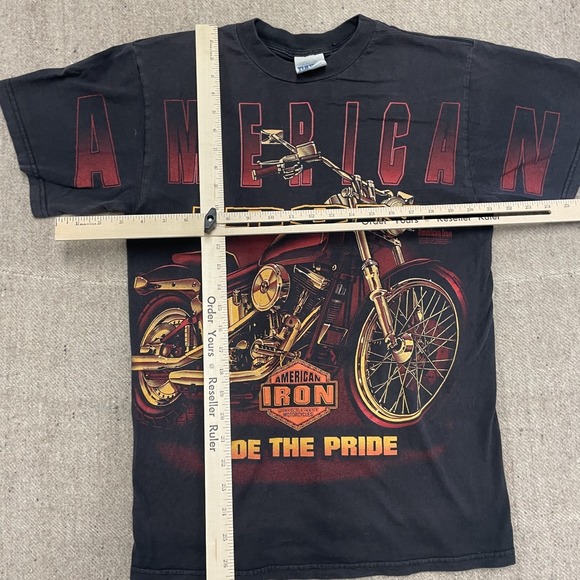 Vintage American Iron shirt men Medium Black 1990s full graphic chopper ride - Picture 7 of 10
